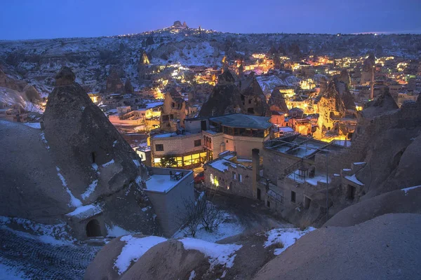 The great tourist place Cappadocia - at night time with beautiful light. Cappadocia is known around the world as one of the best places with mountains. Goreme, Cappadocia, Turkey at winter time
