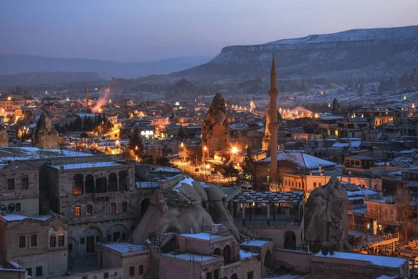 Ciudad Goreme Por Noche Capadocia Anatolia Central Turquía Invierno Capadociaq — Foto de Stock