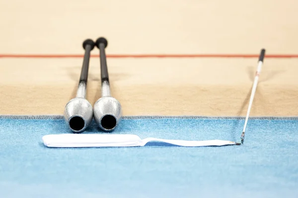 Ritmische Gymnastiek Apparatuur Tools Lint Clubs Verdieping — Stockfoto