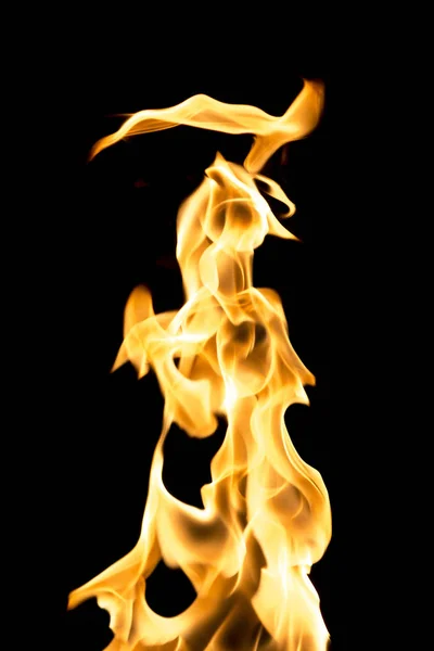 Burning Flame Isolated Black Background Fire Red Orange Yellow Vertical — Stock Photo, Image