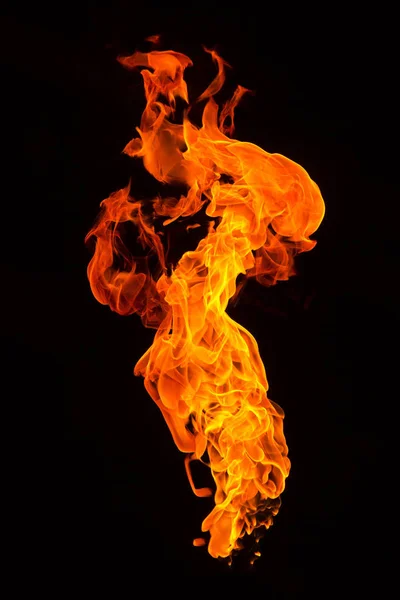 Burning Flame Isolated Black Background Fire Red Orange Yellow Horizontal — Stock Photo, Image