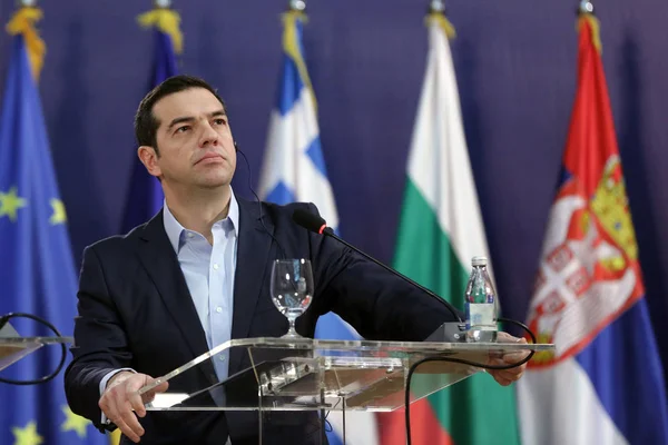Belgrad Serbia Grudnia 2017 Grecki Premier Alexis Tsipras Rozmawia Mediów — Zdjęcie stockowe