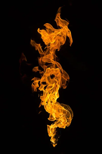 Burning Flame Isolated Black Background Fire Red Orange Yellow Vertical — Stock Photo, Image