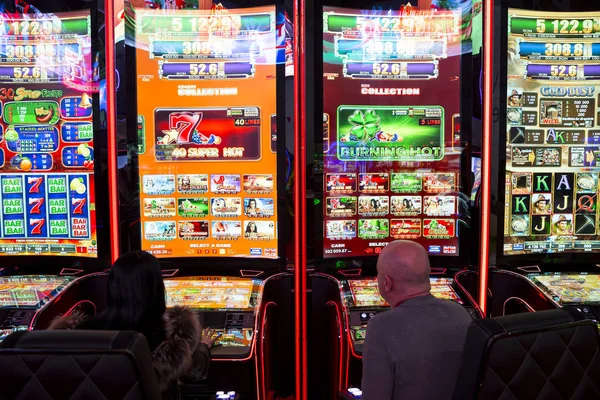 Sofia Bulgaria November 2017 Slot Machines Seen Casino Equipment Exhibition — Stock Photo, Image