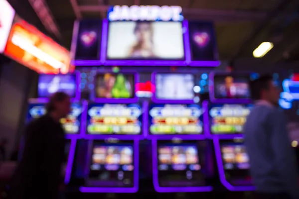 Uit Focus Onscherp Beeld Van Casino Apparatuur Wazig Slotmachines Een — Stockfoto