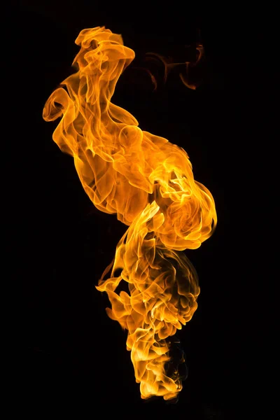 Burning Flame Isolated Black Background Fire Red Orange Yellow Vertical — Stock Photo, Image