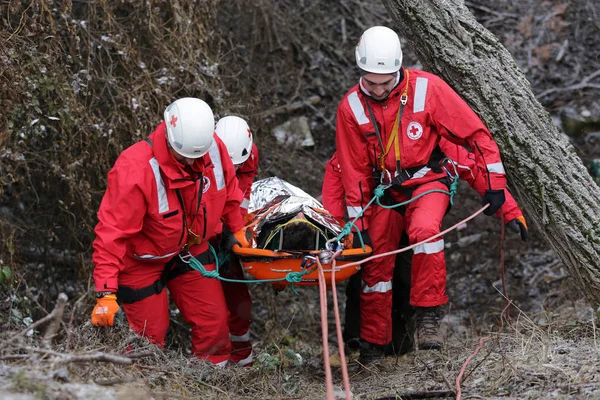 Sofia Bulgaria December 2017 Paramedics Mountain Rescue Service Provide First — Stock Photo, Image