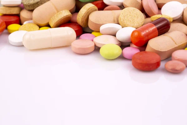 Diferentes Píldoras Cápsulas Colores Industria Farmacéutica Global Por Miles Millones — Foto de Stock