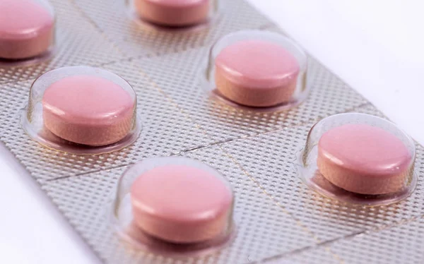 Pink Pills Silver Plastic Pack Blister Global Pharmaceutical Industry Billions — Stock Photo, Image