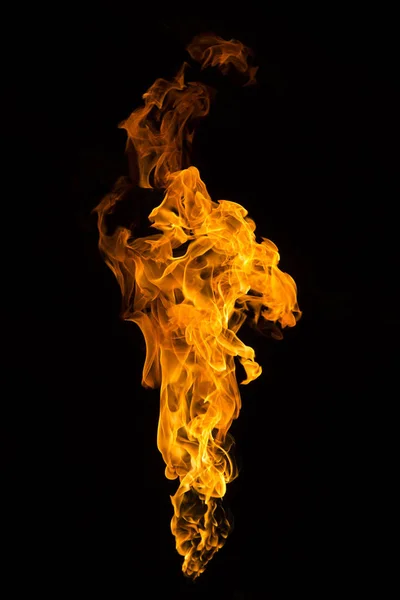 Chama Ardente Isolada Num Fundo Preto Fogo Vermelho Laranja Amarelo — Fotografia de Stock