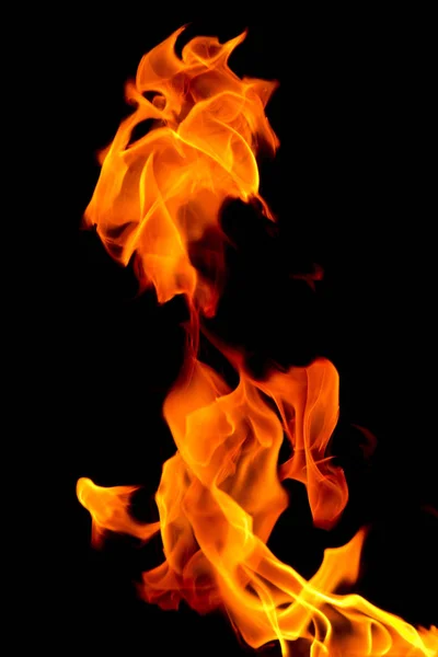 Burning Flame Isolated Black Background Fire Red Orange Yellow Horizontal — Stock Photo, Image