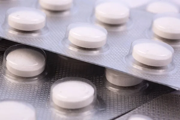 White Pills Silver Plastic Packs Blisters Global Pharmaceutical Industry Billions — Stock Photo, Image