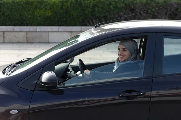 Rabat Morocco November 2018 Moroccan Woman Hidjab Drives Car Hassan — Stock Photo, Image