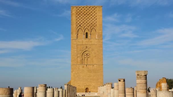 Hassan Toren Tour Hassan Minaret Van Incomplete Moskee Rabat Marokko — Stockvideo