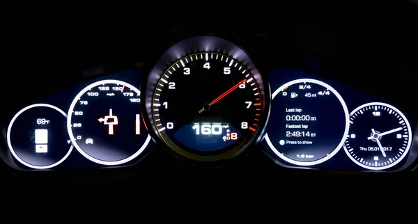 Modern Light Car Mileage Dashboard Milage Isolated Black Background New — Stock Photo, Image