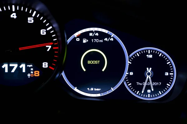 Modern Light Car Mileage Dashboard Milage Isolated Black Background New — Stock Photo, Image