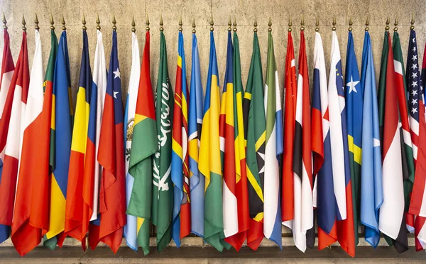 Some World National Flags Poles Wall — Stock Photo, Image