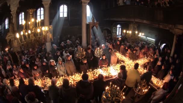 Благоєвград Болгарія Лютого 2019 Віруючих Світло Свічки Банки Медом Під — стокове відео