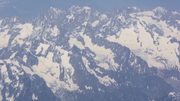 Snowy Mountain Peaks Seen Sky Arial Footage — Stock Video