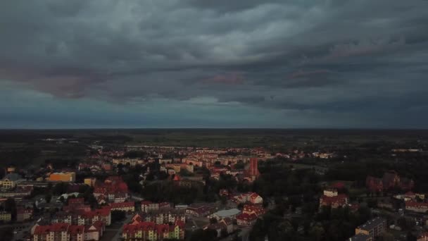 Aerial Heavy Clouds Braniewo Town Poland — Stock Video