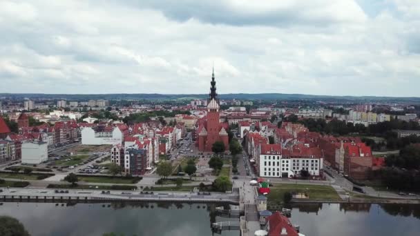 Antenne Oude Binnenstad Van Elblag Polen — Stockvideo