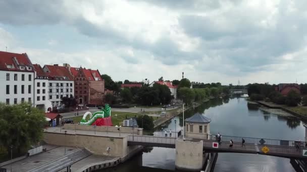 航空写真 エルブロンク ポーランドの運河 — ストック動画