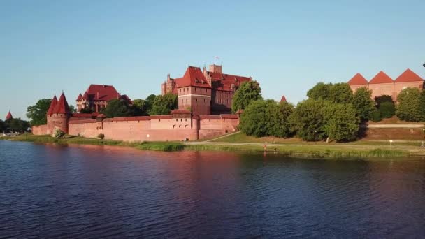 Aerial Castle Malbork Poland Summer Time — Stock Video
