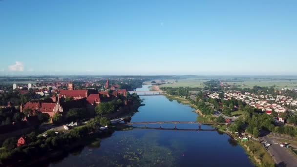 Aéreo Castelo Malbork Polônia Hora Verão — Vídeo de Stock