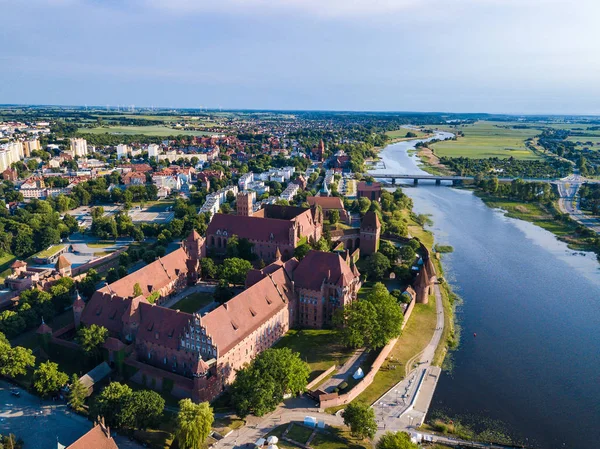 Aerial Castello Malbork Polonia Ora Esatta — Foto Stock