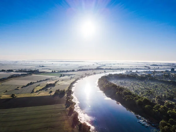 Aerial: The river at dawn