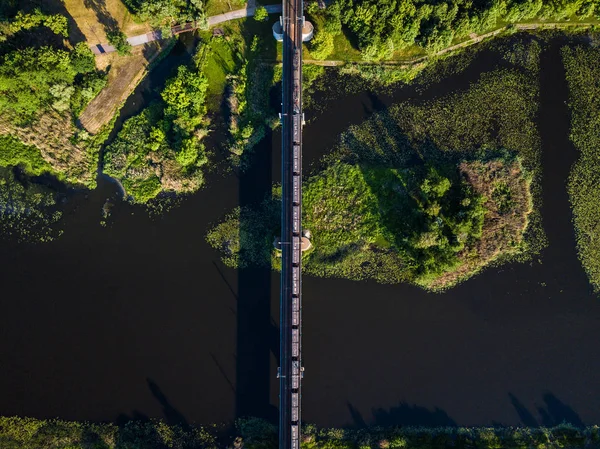 Antenne Spoorbrug Bij Dageraad — Stockfoto