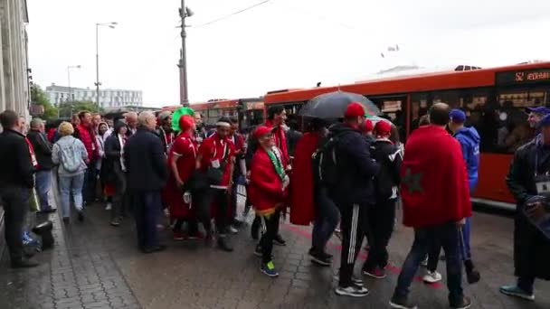 Kaliningrad Ryssland Juni 2018 Marockanska Fotbollssupportern Skriker Tack Kaliningrad Innan — Stockvideo