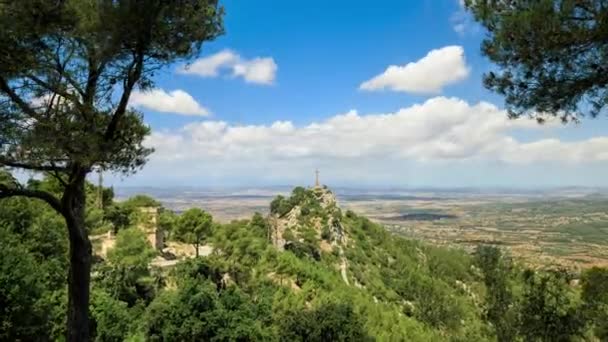 Time Lapse Monument Holy Cross Mountain Saint Salvador Mallorca Spain — Stock Video