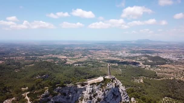 Anteni Holy Cross Mallorca Spanya Üzerinde Aziz Salvador Dağ — Stok video