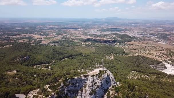 Antena Świętego Krzyża Góry Saint Salvador Mallorca Hiszpania — Wideo stockowe