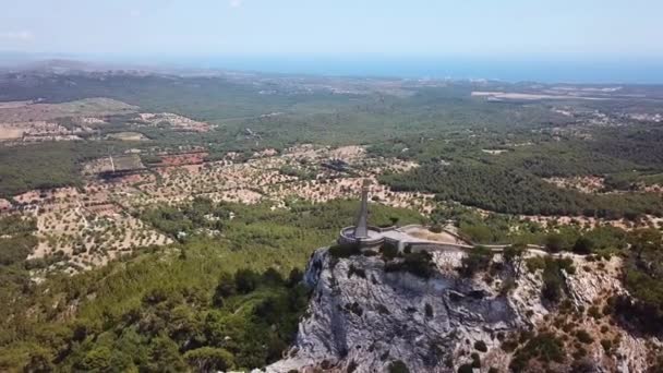 Antenne Het Heilige Kruis Berg Van Saint Salvador Mallorca Spanje — Stockvideo