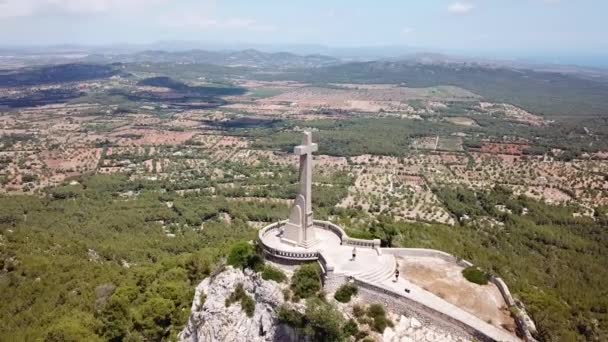 Antenn Det Heliga Korset Den Berg Saint Salvador Mallorca Spanien — Stockvideo