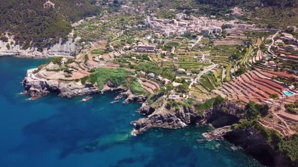 Aerial Banyalbufar Town Mallorca Spain — Stock Video