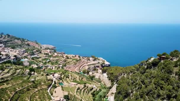 Antenne Banyalbufar Plaatsje Mallorca Spanje — Stockvideo