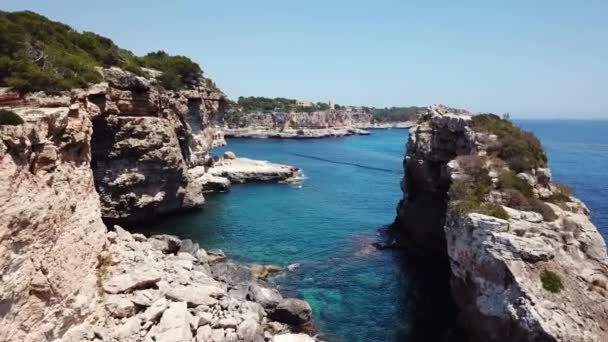 Aerial Natural Arch Nearby Cala Santanyi Mallorca Spain — Stock Video