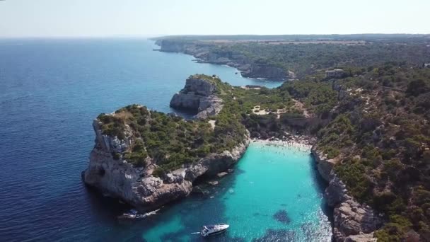 Aerial Cala Des Moro Mallorca Spain — Stock Video