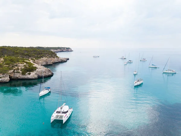 Yachts Dans Baie Majorque Espagne Vue Haut — Photo