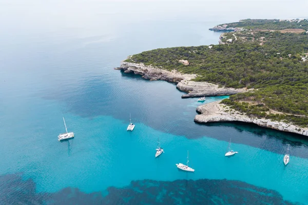 Yachts Dans Baie Majorque Espagne Vue Haut — Photo