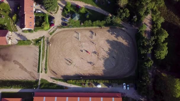 Antenn Häst Ryttare Utbildning Manege Utomhus — Stockvideo