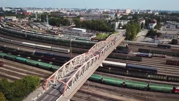 Aerial Bridge Freight Trains Depot — Stock Video