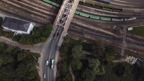 Aérea Puente Sobre Depósito Trenes Mercancías — Vídeo de stock