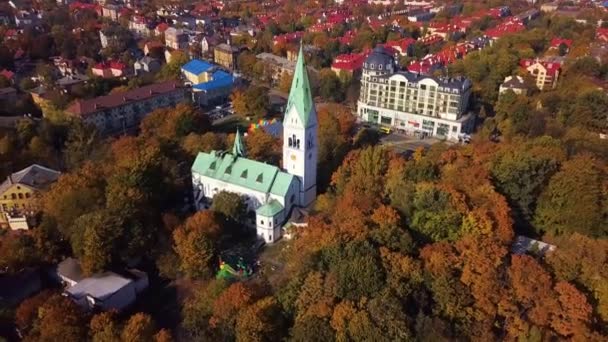 Воздушные Центральный Парк Калининграда Осенью — стоковое видео