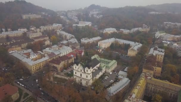Antena Kościół Arkhystratyh Lwowie Mglistej Pogody — Wideo stockowe