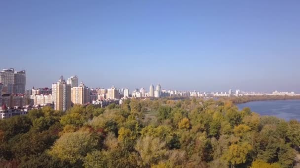 Aerial Obolonska Quay Obolon District Kiyv Autumn Time — Stock Video