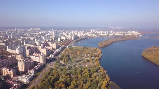 Antenne Obolonska Quay Obolon District Kiyv Herfst Tijd — Stockvideo